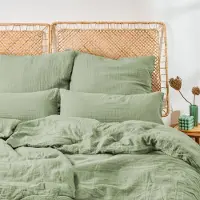 Everbrent Blumtal Mousseline, linge de lit 135x200 cm, par 4 - 2x housse de couette 135 x 200 + 2x taies d'oreiller 40x80 Vert