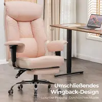 COMHOMA Chaise de jeu pour personnes grandes et lourdes, chaise de bureau ergonomique jusqu'à 180 kg, coussin d'assise 3D, réglable avec repose-pieds, cuir PU, rose