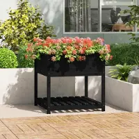 Prolenta Maison Exclusive - Jardinière avec espace de rangement, noire, 82,5 x 82,5 x 81 cm, en bois massif de pin