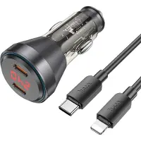 Hoco NZ12C QC 3.0 Power Chargeur allume-cigare Chargeur rapide Alimentation voiture 2x USB y compris câble de charge Lightning pour iPhone iPad iPod