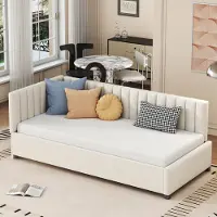 Sweiko Lit rembourré Lit de salon 90*200 Lit multifonctionnel avec sommier à lattes Tissu velours doux pour la peau Beige