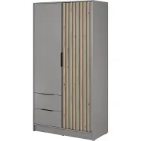 Bettso Elégante armoire à deux portes avec 2 tiroirs pour chambre à coucher Nelly 2D Sans miroir et façades en lamelles de chêne Artisan / Gris