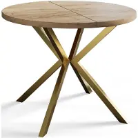 Alpi Möbel AlpiMeble Table de salle à manger ronde LOFT LITEN, table extensible, diamètre : 90 cm/170 cm, table de salon, couleur : marron, avec pieds en métal de couleur or