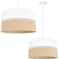 Light11 HOME Light-Home Juta Lampe à suspendre - métal avec abat-jour en tissu - E27 - Classique 1-flamme 40 cm - base blanche et jute et blanc