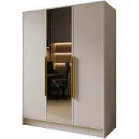MargaretHadas24 Armoire battante Margaret Hadas Goya II de 150 cm avec miroir (couleur cachemire, poignées dorées). Armoire coulissante, grande capacité de rangement, étagères