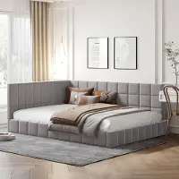 OKWISH Lit Double 140 x 200 cm - Lit Canapé Avec Sommier À Lattes, Tissu Velours Doux Pour La Peau, Sans Matelas, Contreplaqué MDF, Gris