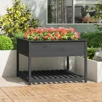 Prolenta Maison Exclusive - Bac à plantes avec tablette, gris, 111,5 x 111,5 x 81 cm, en pin massif