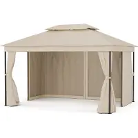 Blumfeldt Mondo Dual Tonnelle 3x4 - Double Toit & Moustiquaires, Armature Métallique Résistante, Rideaux Inclus, Tonnelle de Jardin, Facile à Assembler, Beige
