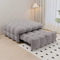 OKWISH Canapé Convertible 1 Place, Fauteuil Relax avec Lit Extensible, En Velours Teddy et Métal, 183 x 76 x 42 cm, Gris