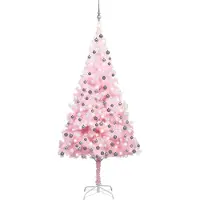 Prolenta Maison Exclusive - Sapin de Noël artificiel avec guirlandes lumineuses et boules roses, 210 cm