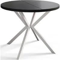 Alpi Möbel AlpiMeble Table de salle à manger ronde LOFT LITEN, table extensible diamètre : 100 cm/180 cm, table de salon, couleur : noir, avec pieds en métal de couleur blanche