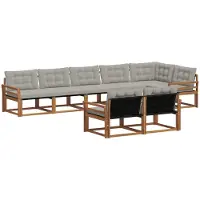 vidaXL Ensemble de canapés d'extérieur avec coussins 8 pièces Naturel et gris clair