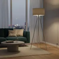 Braytron Lampadaire à 3 pieds, 155 cm, E27, style moderne, avec abat-jour, pour salon, lampe sur pied, éclairage par le haut, gris