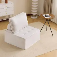 OKWISH Fauteuil individuel, fauteuil TV & relax en lin 100 %, pouf lounge, petite assise pour chambre ou chambre d’invités, beige