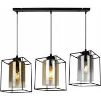 Light11 HOME Hella Cage Lampe à suspendre - Plafonnier pour le salon chambre à coucher et salle à manger- Suspension en métal et verre - E27 - Mix - 3-flamme - Longue