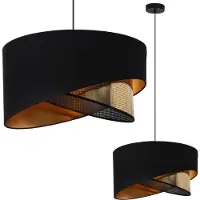 Light11 HOME Asti Slant Lampe À Suspendre Noire 1 Abat-Jour Plat Noir-Or Ts