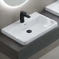 Doporro Lavabo à Encastrer Blanc Vasque en Solid Surface Lave Mains Rectangulaire de Qualité pour Salle de Bain 90x48x14,5cm Colossum08