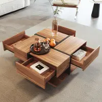 LVHOM Table basse en chêne avec tiroirs, table d'appoint table de salon avec socle, 78x78cx36 cm, naturel