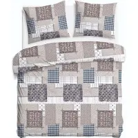 Darymex Parure de lit en flanelle, épaisse et chaude, 200 x 220 cm, 31511-1, beige, patchwork
