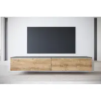 MINIO go for it , meuble TV, meuble bas « DONNA » 180 cm, à poser, à suspendre, sans éclairage LED, couleur graphite Matera / marron Breslau