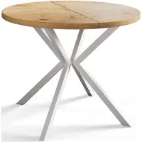 Alpi Möbel AlpiMeble Table de salle à manger ronde LOFT LITEN, table extensible, diamètre : 90 cm/170 cm, table de salon, couleur : marron clair, avec pieds en métal de couleur blanche
