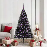 vidaXL Pratique Arbre de Noël artificiel pré-éclairé Noir 180 cm PVC - Arbres de Noël artificiels ,mobilier design 8680959 2parcel