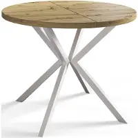 Alpi Möbel AlpiMeble Table de salle à manger ronde LOFT LITEN, table extensible diamètre : 100 cm/180 cm, table de salon, couleur : marron mat, avec pieds en métal de couleur blanche