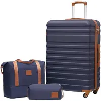 Sonstiges COOLIFE Valise rigide Trolley Set 3pcs bleu/marron ABS TSA 4 roues