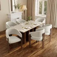 Flieks : 6 chaises de salle à manger en métal aspect bois, chaises de cuisine avec revêtement en lin, chaises rembourrées 61,5 x 52,5 x 83 cm, couleur noyer