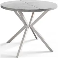 Alpi Möbel AlpiMeble Table de salle à manger ronde LOFT LITEN, table extensible diamètre : 100 cm/180 cm, table de salon, couleur : gris clair, avec pieds en métal de couleur blanche