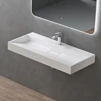 Doporro Lavabo Suspendu avec Bonde Vasque à Poser Blanc Mat 90x46x11cm Lave Mains Rectangulaire avec Perçage de Robinet Colossum19