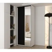 MINIO go for it , armoire VADO, 100x235,2x45 cm, 2 portes coulissantes (1 miroir), 6 étagères, 2 tringles métalliques coulissantes, blanc/noir mat