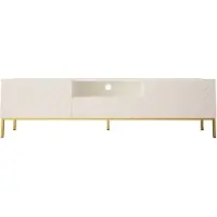 Homlando Armoire TV GINAX 190 cm BLANC MATT / BLANC GLANC avec cadre doré Armoire basse Armoire TV Board Sideboard