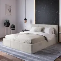 KIDS Collection Lit rembourré, lit avec rangement, lit de rangement avec sommier à lattes rembourré Lit avec tête de lit double | Gaslift cadre métallique, rembourrage velours | 160×200 cm | Gris