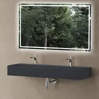 Doporro Vasque à Poser Gris Noir Mat avec Bonde Lavabo de Salle de Bains Suspendu 120cm Lave Mains Rectangulaire avec Cache Bonde Colossum6028