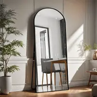 UnboxG Miroir intégral Bogen, 180 x 80 cm Miroir mural avec cadre en fer, miroir moderne bombé avec cadre en métal mat pour chambre à coucher, couloir, salle de bain, à suspendre ou à adosser au mur, noir