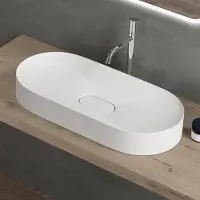 Doporro Vasque à Poser Ovale Blanc Mat Lavabo de Salle de Bains évier 71x35,5x10cm Lave Mains avec Cache Bonde Colossum826