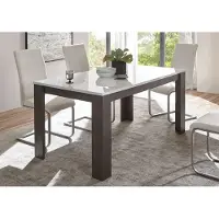 IMV Table de salle à manger Etero 158-200 x 88 cm, finition « dark concret » / blanc brillant, style moderne