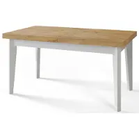 Alpi Möbel Skandi Table de salle à manger, rectangulaire, extensible, dimensions : 120-160 x 80 x 78 cm, table de salon, couleur : Lancelot, avec pieds en bois de couleur blanche