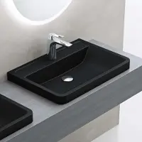 Doporro Lavabo à Encastrer Noir Mat Vasque en Solid Surface Lave Mains Rectangulaire de Qualité pour Salle de Bain 90x48x14,5cm Colossum08