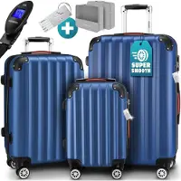 B2X Ensemble de 3 valises rigides, bleu, ABS, légères, résistantes