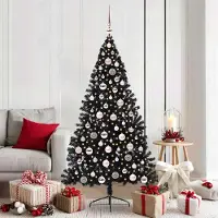 vidaXL Durable Arbre de Noël artificiel pré-éclairé Noir 180 cm PVC - Arbres de Noël artificiels Octo9119439 2parcel