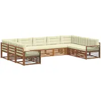 vidaXL Ensemble de canapés d'extérieur , 9 pièces, couleur naturel et crème, en bois massif d'acacia
