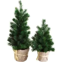 BURI Mini-sapin de Noël artificiel, 48 cm de haut, 23 cm de diamètre, vert, dans un pot en jute