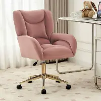 MODFU Fauteuil de relaxation, fauteuil pivotant, fauteuil de bureau, réglable en hauteur, fauteuil de salon pour bureau à domicile, pieds dorés, rose