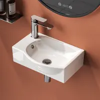 Emke Lavabo asymétrique avec trou pour robinetterie à gauche Lavabo suspendu compact pour WC invités Petit lave-mains pour montage mural