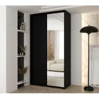 MINIO go for it , armoire VADO, 140x235,2x45 cm, 2 portes coulissantes (1 miroir), 6 étagères, 2 tringles métalliques coulissantes, noir mat