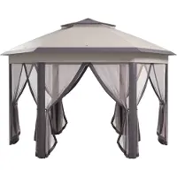 Aiorber Pavillon de jardin 4x4m Pavillon pliable hexagonal avec double toit Tente de réception imperméable Structure métallique 6 panneaux latéraux Pop Up Café