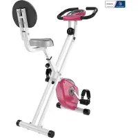 HOMCOM Vélo d'appartement pliable - Collaboration Aosom.fr x FFHandball - 8 niveaux de résistance magnétique avec dossier selle réglable écran LCD multifonction capteur fréquence cardiaque rose