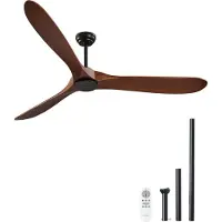 Vevor Ventilateur de Plafond sans Lumière 180 cm Télécommande 6 Vitesses 3 Pales en Bois